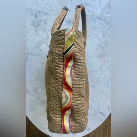 Paul Smith canvas tote, multicolor fabric interior, ext pocket, snap close, GUC - Picture 4 of 16